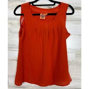 Tory Burch women 6 orange silk sleeveless blouse top pleated designer light